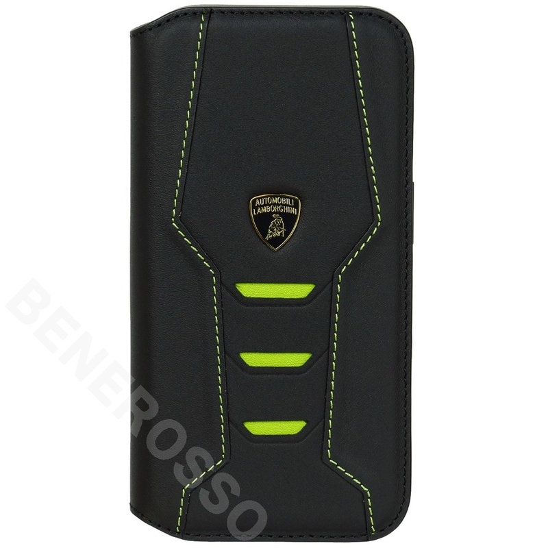 ランボルギーニ iPhone 15Pro レザー ブックタイプケース ウラカン D16 グリーン LB-TPUFCIP15P-HU/D16-GN