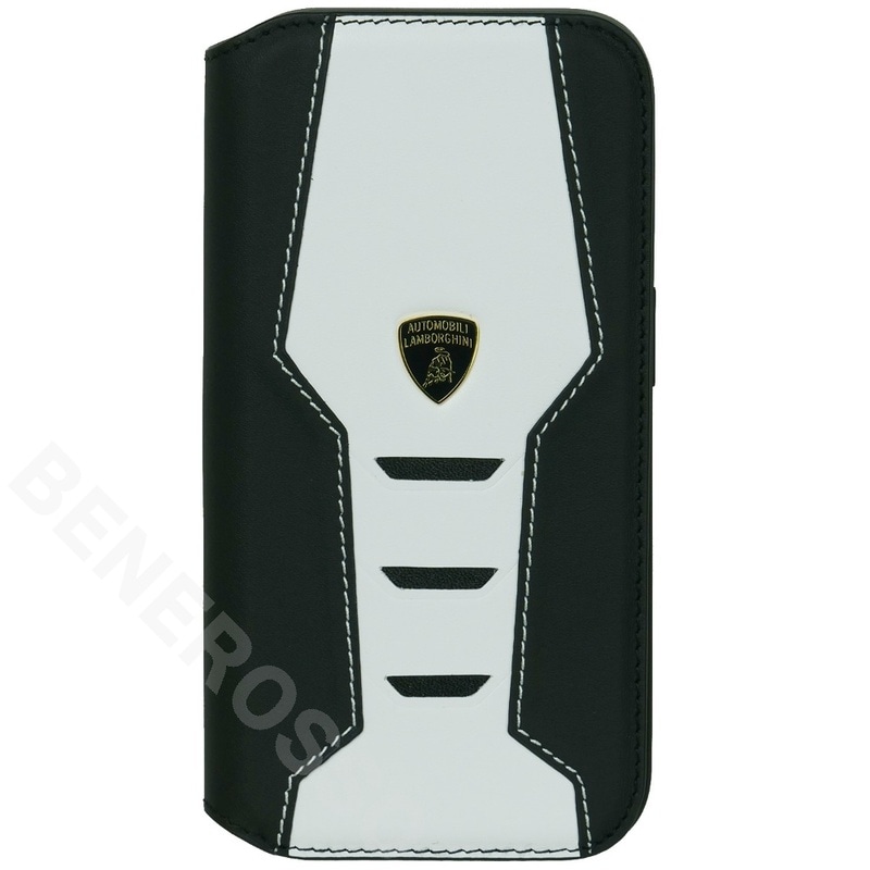 ランボルギーニ iPhone 15Pro レザー ブックタイプケース ウラカン D16 ホワイト LB-TPUFCIP15P-HU/D16-WE