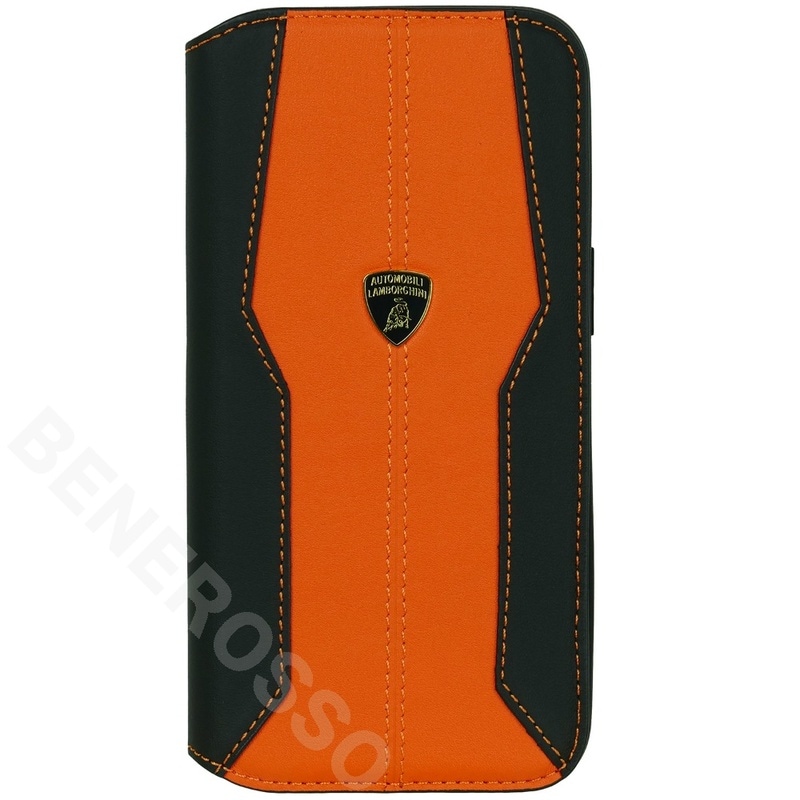 ランボルギーニ iPhone 15ProMax レザー ブックタイプケース ウラカン D1 オレンジ LB-TPUFCIP15PM-HU/D1-OE