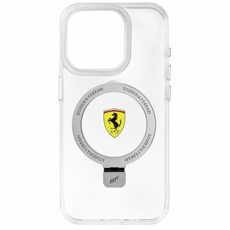 フェラーリ iPhone 15Pro マグセーフ クリア バックカバー リングスタンド シルバー FEHMP15LUSCAS