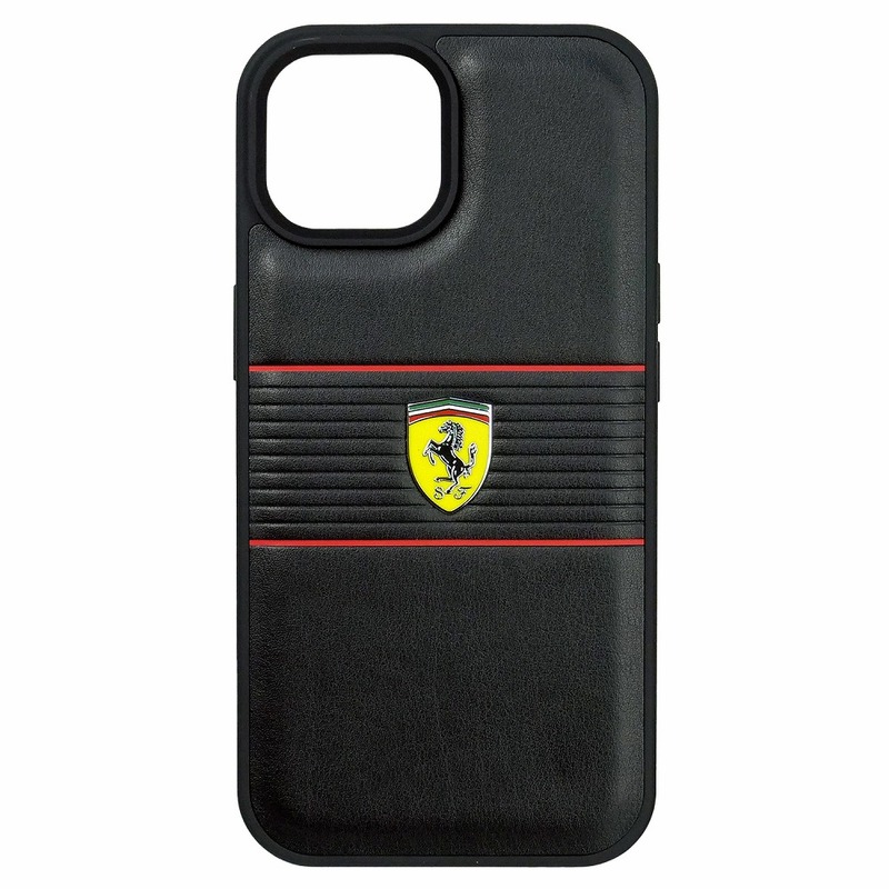 フェラーリ iPhone 15 PUレザー バックカバー MULTI STRIPES ブラック FEHCP15SPBOK