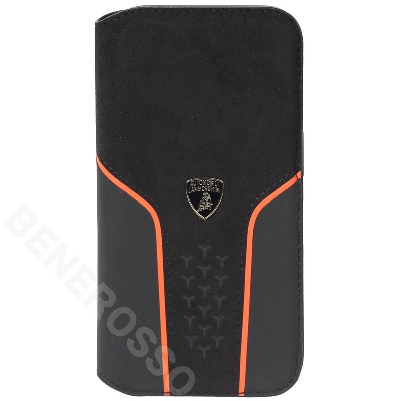 ランボルギーニ iPhone 15Pro レザー＆アルカンターラ ブックタイプケース ウラカン D19 オレンジ LB-TPUFCIP15P-HU/D19-OE