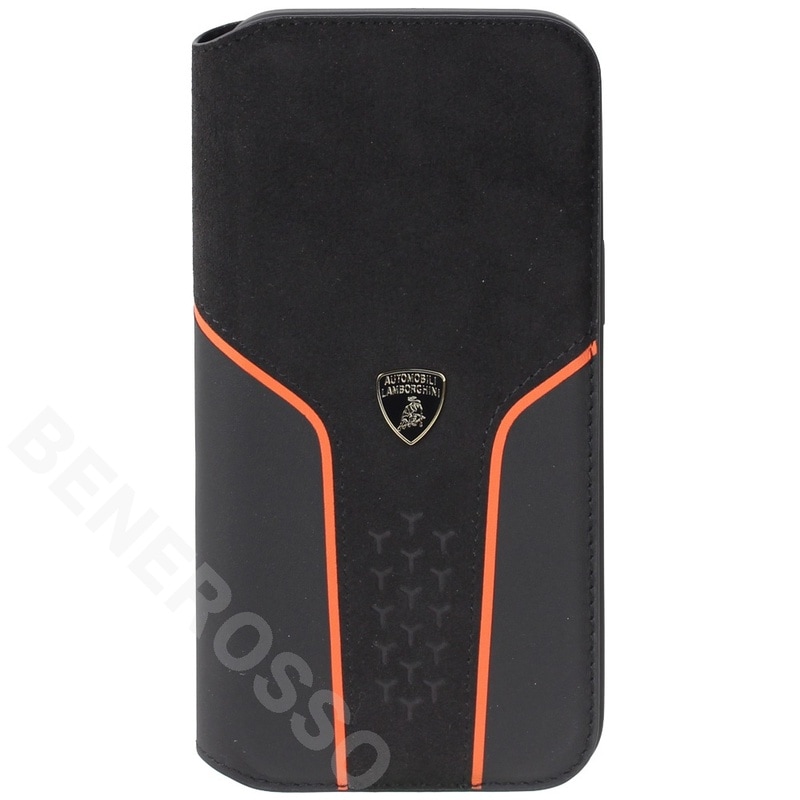 ランボルギーニ iPhone 15ProMax レザー＆アルカンターラ ブックタイプケース ウラカン D19 オレンジ LB-TPUFCIP15PM-HU/D19-OE