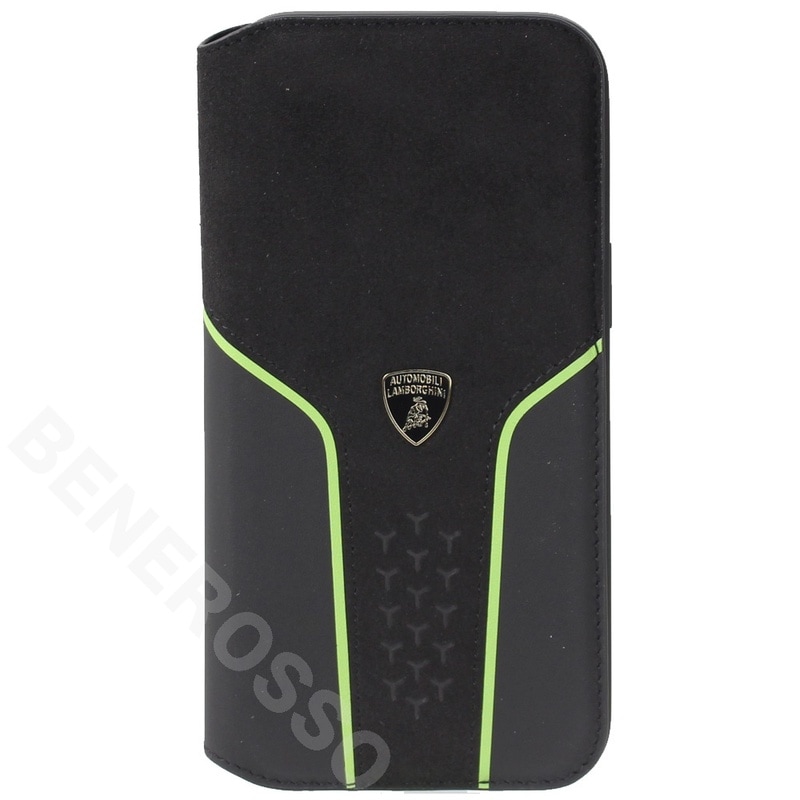 ランボルギーニ iPhone 15ProMax レザー＆アルカンターラ ブックタイプケース ウラカン D19 グリーン LB-TPUFCIP15PM-HU/D19-GN