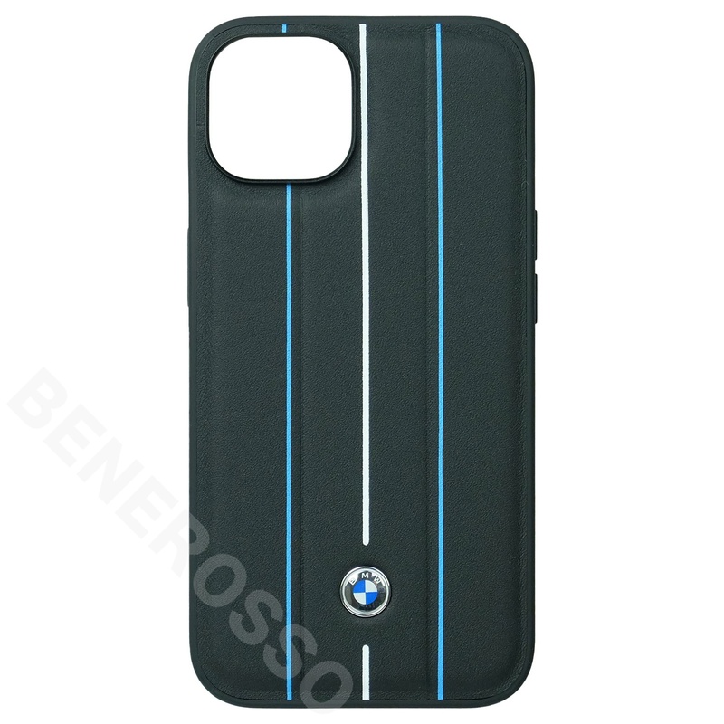 BMW iPhone 14 レザー バックカバー HOT STAMP LINES ブラック BMHCP14S22RVSK