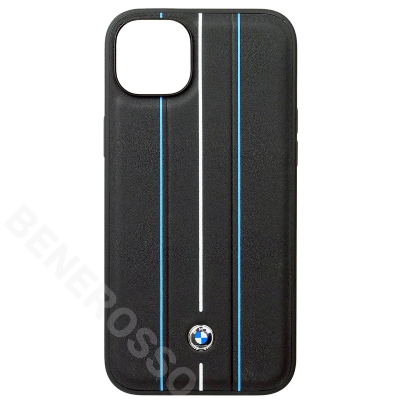 BMW iPhone 14Plus レザー バックカバー HOT STAMP LINES ブラック BMHCP14M22RVSK