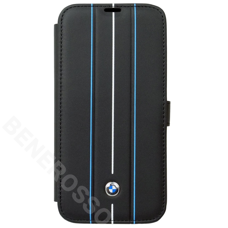 BMW iPhone 14Plus レザー ブックタイプケース HOT STAMP LINES ブラック BMBKP14M22RVSK