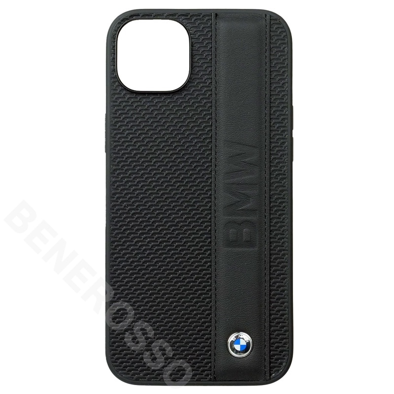 BMW iPhone 14Plus  レザー バックカバー BIG LOGO STRIPE ブラック BMHCP14M22RDPK