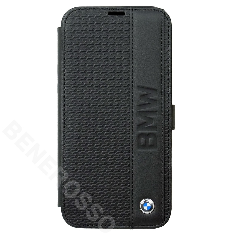 BMW iPhone 14Plus  レザー ブックタイプケース BIG LOGO STRIPE ブラック BMBKP14M22RDPK