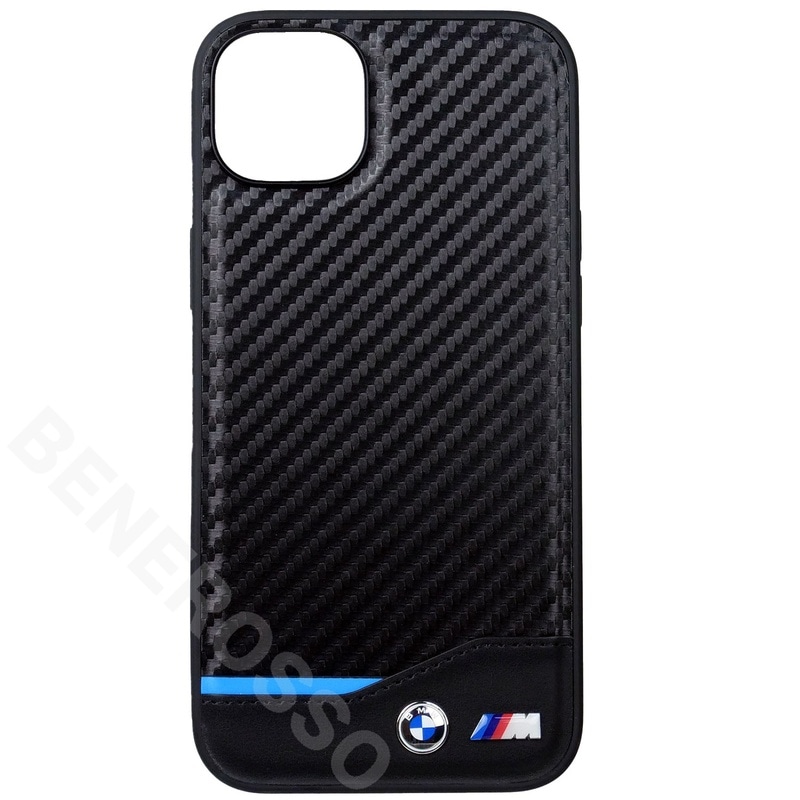 BMW iPhone 14Plus PUカーボン調 バックカバー ブラック BMHCP14M22NBCK