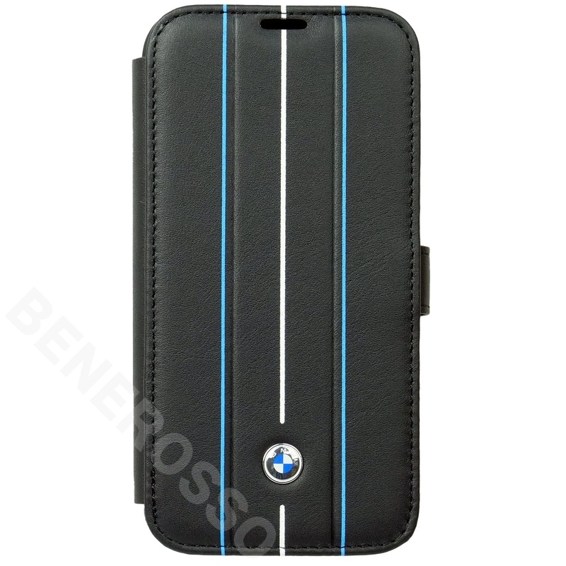 BMW iPhone 14Pro レザー ブックタイプケース HOT STAMP LINES ブラック BMBKP14L22RVSK