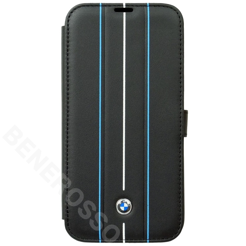 BMW iPhone 14ProMax レザー ブックタイプケース HOT STAMP LINES ブラック BMBKP14X22RVSK