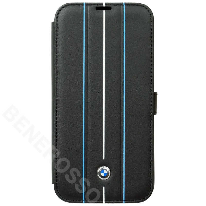 BMW iPhone 14ProMax レザー ブックタイプケース HOT STAMP LINES ブラック BMBKP14X22RVSK