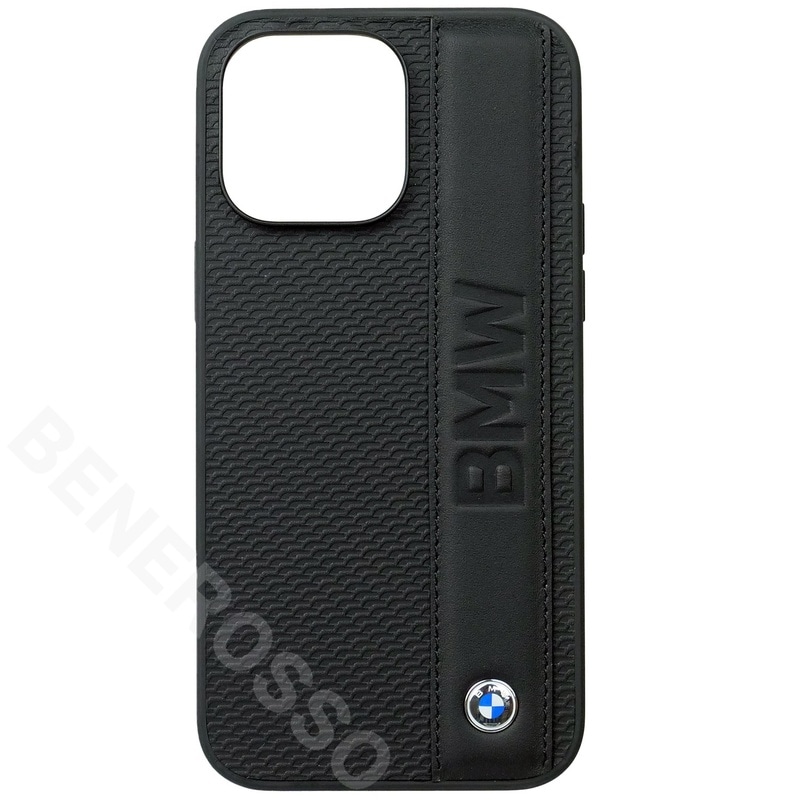 BMW iPhone 14ProMax レザー バックカバー BIG LOGO STRIPE ブラック BMHCP14X22RDPK