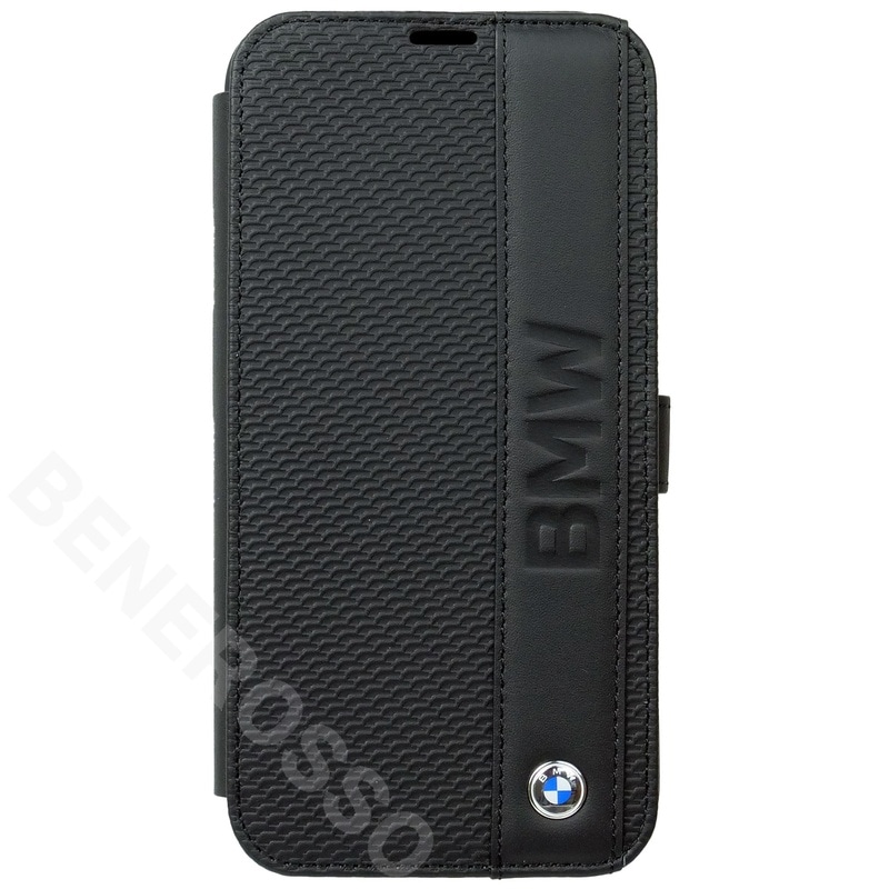 BMW iPhone 14ProMax レザー ブックタイプケース BIG LOGO STRIPE ブラック BMBKP14X22RDPK