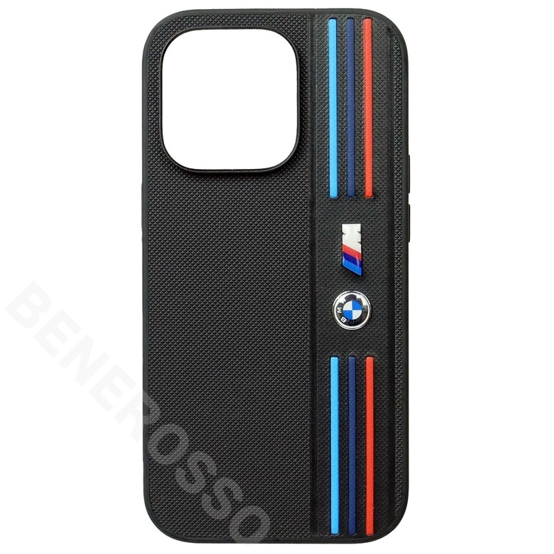 BMW iPhone 14Pro PUレザー メッシュ バックカバー ブラック BMHCP14L22PPMK
