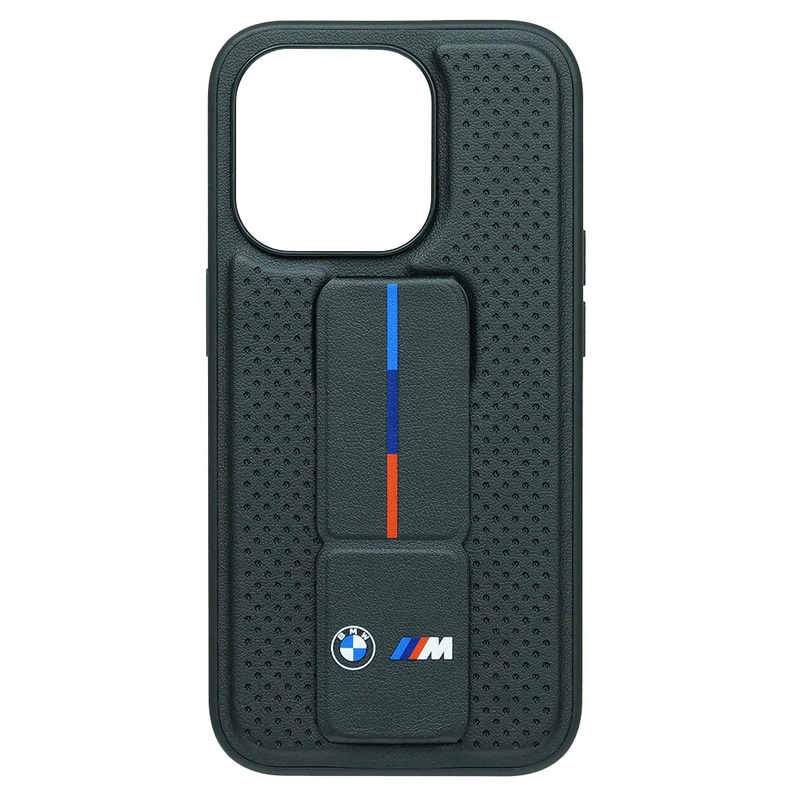 BMW iPhone 15Pro PUレザー Perforated バックカバー スタンド付 ブラック BMHCP15LGSPPRK