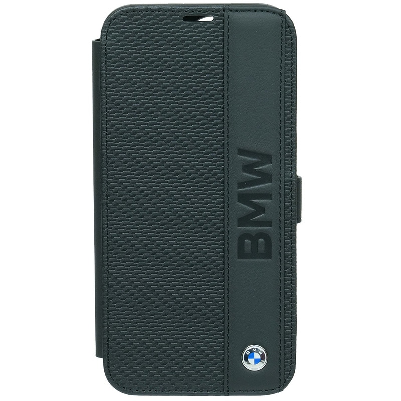 BMW iPhone 15ProMax レザー ブックタイプケース BIG LOGO STRIPE ブラック BMBKP15X22RDPK