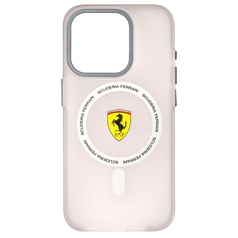 フェラーリ iPhone 15Pro マグセーフ バックカバー ホワイト シルバー/ブラック FEHMP15LUBACIK 