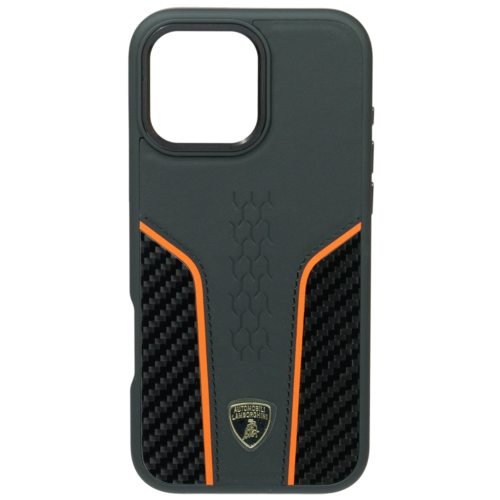 ランボルギーニ iPhone 16ProMax マグセーフ レザー＆リアルカーボン バックカバー ウラカン D21 オレンジ LB-TPUPCMIP16PM-HU/D21-OE