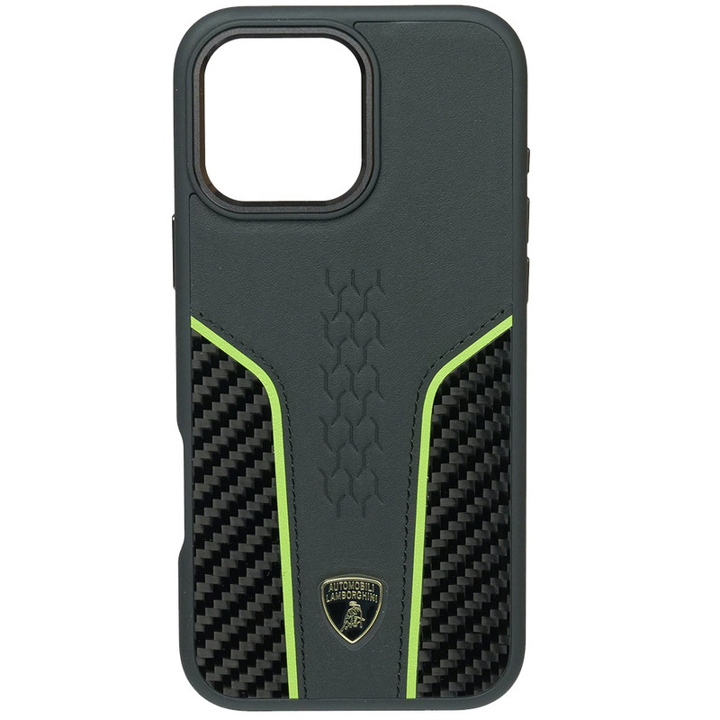 ランボルギーニ iPhone 16ProMax マグセーフ レザー＆リアルカーボン バックカバー ウラカン D21 グリーン LB-TPUPCMIP16PM-HU/D21-GN