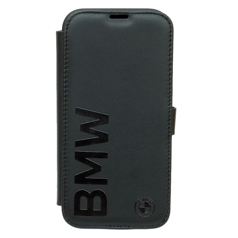 BMW iPhone 16 レザー ブックタイプケース ビッグロゴ ブラック BMBKP16S23RMRLK