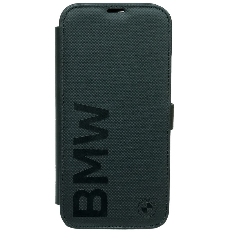 BMW iPhone 16ProMax レザー ブックタイプケース ビッグロゴ ブラック BMBKP16S23RMRLK