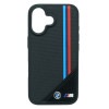 BMW iPhone 16 マグセーフ PU ハードケース メッシュテクスチャー ストライプ ブラック BMHMP16S23PUTRK