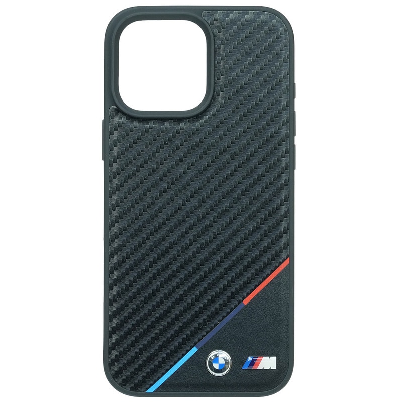 BMW iPhone 16ProMax マグセーフ  PU カーボン調 ハードケース トリコロール ブラック BMHMP16X23PUDTK