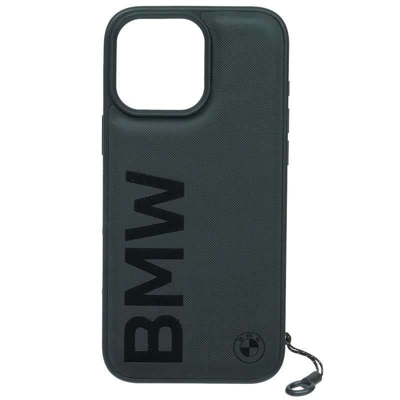 BMW iPhone 16ProMax  レザー ハードケース ビッグロゴ ハンドストラップ付 ブラック BMHCP16X23RMRLK