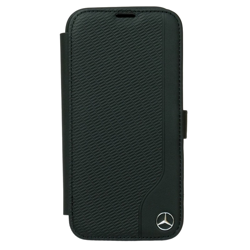 メルセデスベンツ iPhone 16Pro WOOD IMITATION レザー ブックタイプケース ブラック MEBKP16L23RBGVK