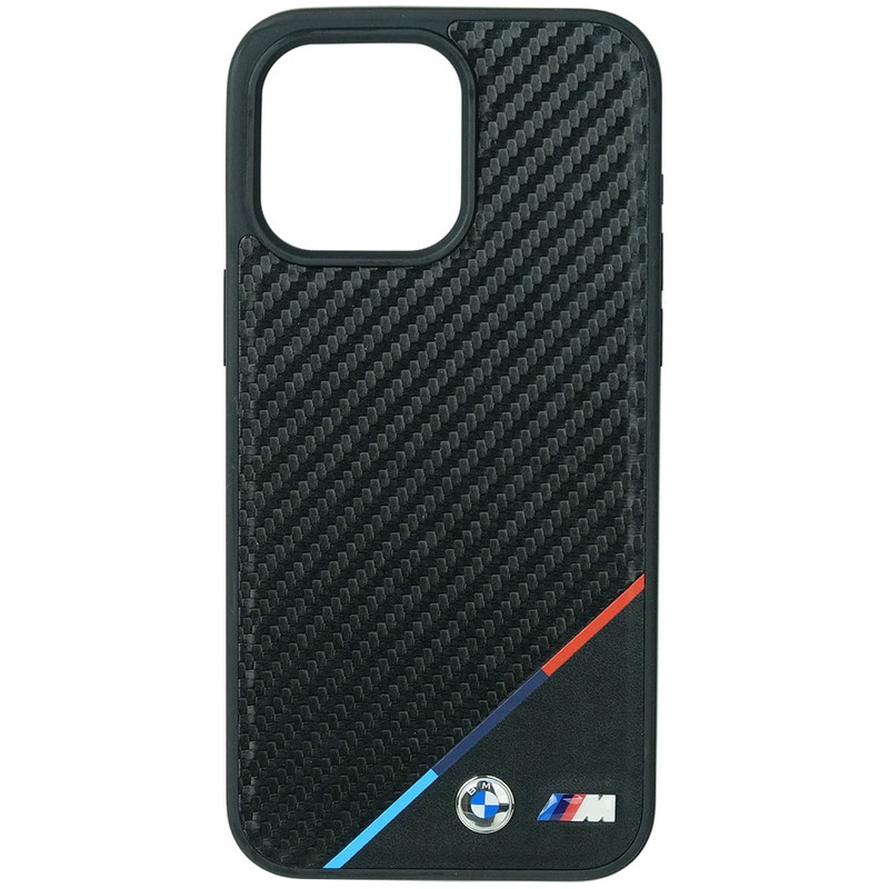 BMW iPhone 15ProMax マグセーフ PU カーボン調 ハードケース トリコロール ブラック BMHMP15X23PUDTK