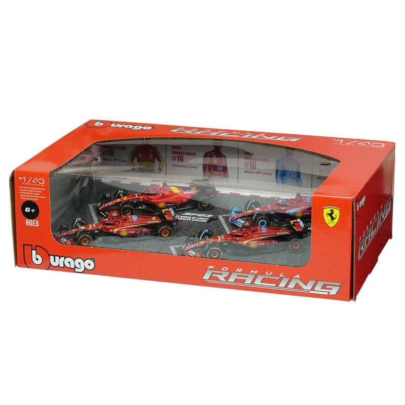 BBURAGO 1/43スケール フェラーリ C.ルクレール F1 モデルカー4台セット 2023-2024 レッド BR-18-36848