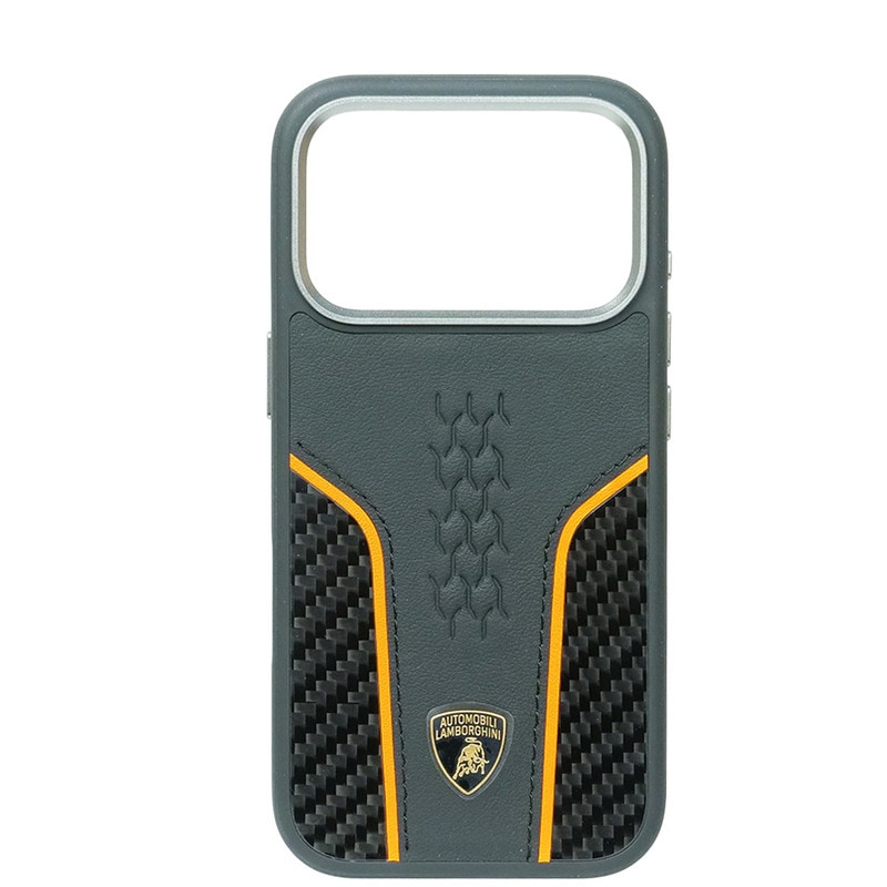 ランボルギーニ iPhone 17Pro レザー＆リアルカーボン バックカバー ウラカン D21 オレンジ マグセーフ対応 LB-TPUPCMIP17P-HU/D21-OE