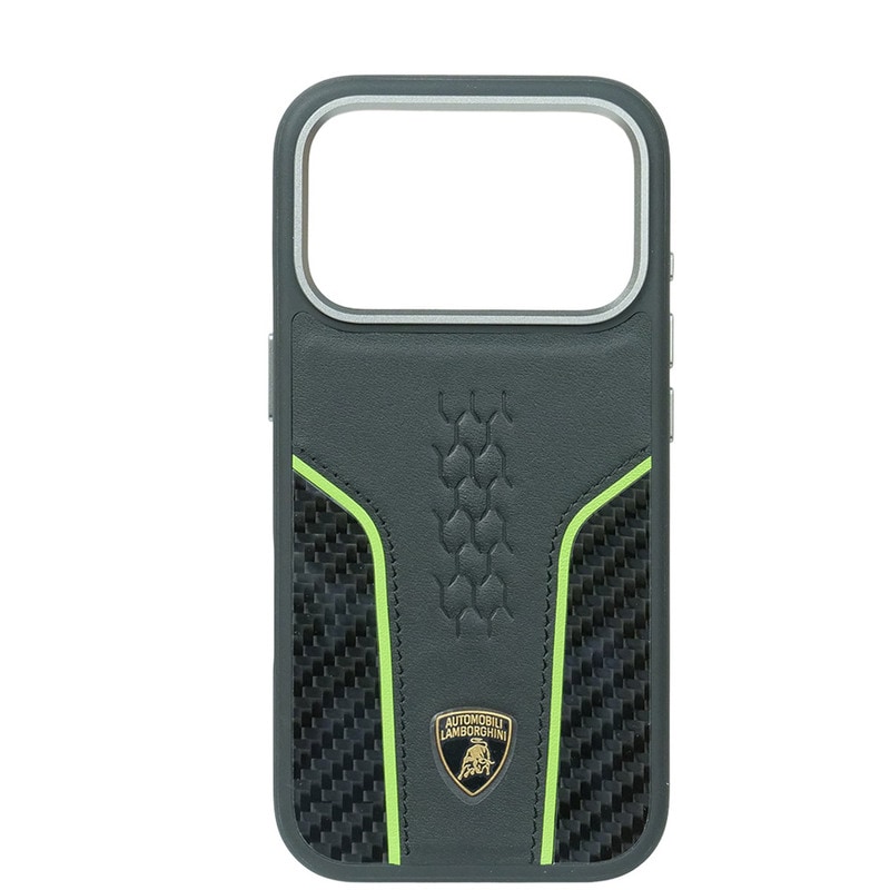 ランボルギーニ iPhone 17Pro レザー＆リアルカーボン バックカバー ウラカン D21 グリーン マグセーフ対応 LB-TPUPCMIP17P-HU/D21-GN