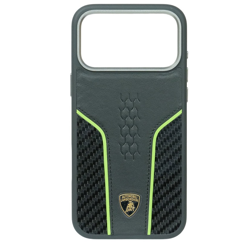 ランボルギーニ iPhone 17ProMax レザー＆リアルカーボン バックカバー ウラカン D21 グリーン マグセーフ対応 LB-TPUPCMIP17PM-HU/D21-GN