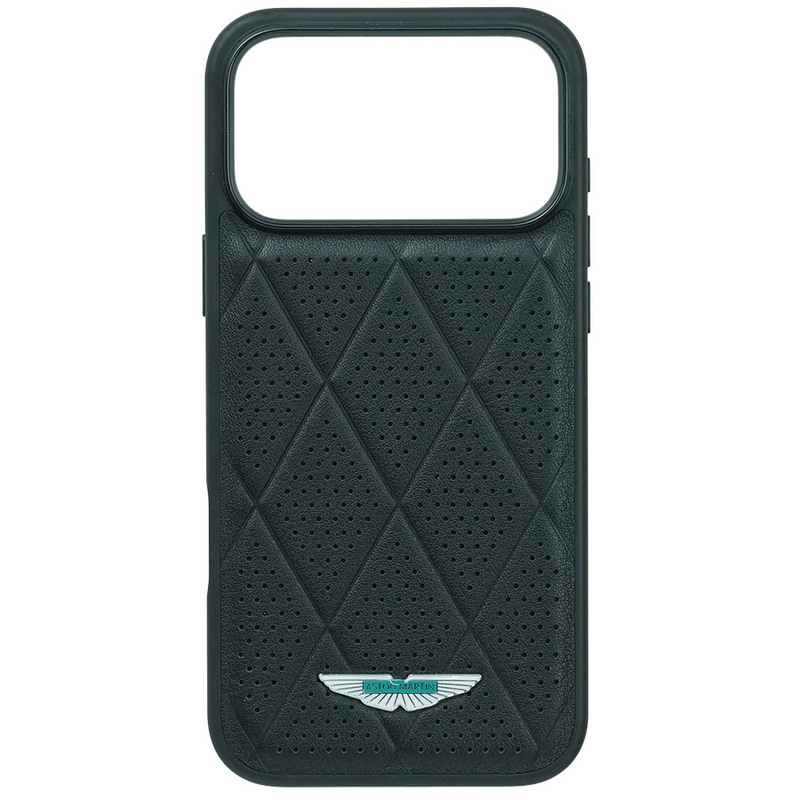 アストンマーチン iPhone17ProMax レザー パフォーデット バックカバー キルトダイアモンド ブラック ASHCP17XPHOK