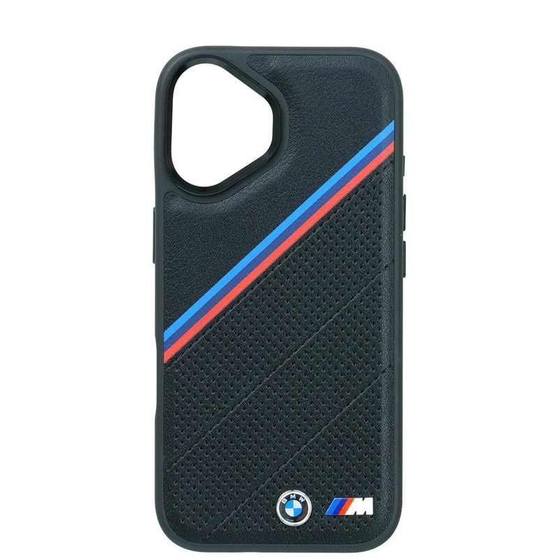 BMW iPhone 17 PUレザー バックカバー トリコロール メタルロゴ ブラック マグセーフ対応 BMHMP17S25PCSPEK