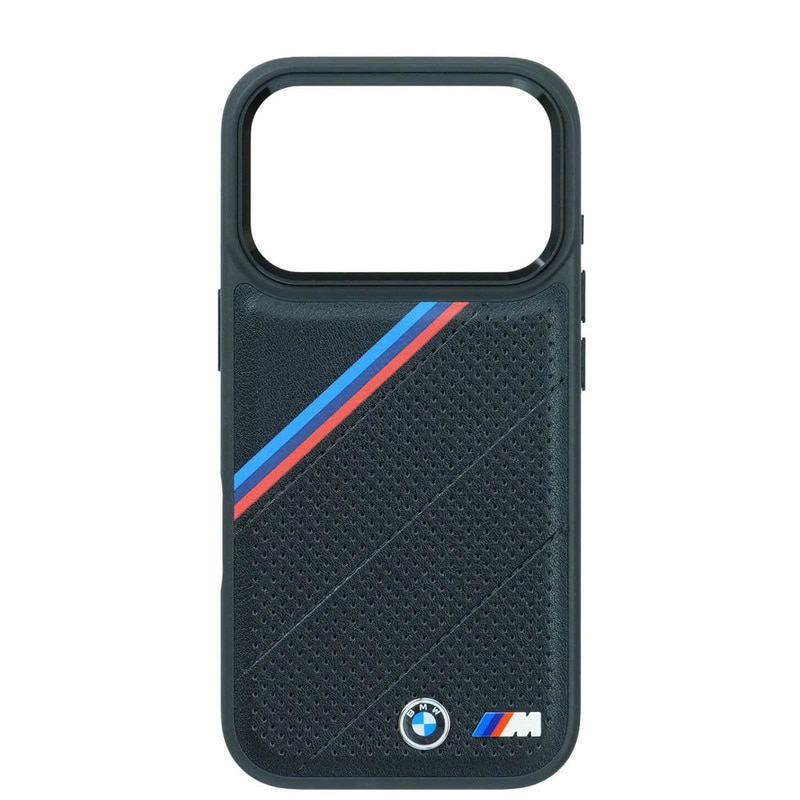 BMW iPhone 17Pro PUレザー バックカバー トリコロール メタルロゴ ブラック マグセーフ対応 BMHMP17L25PCSPEK