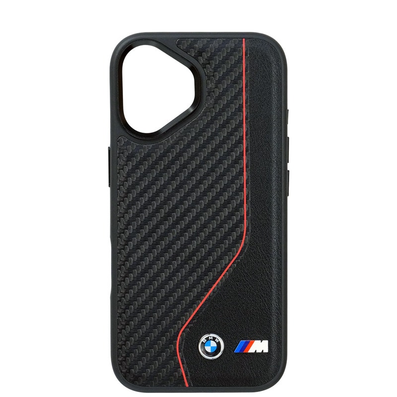 BMW iPhone 17 PUレザー バックカバー パフォーデットストライプ メタルロゴ ブラック マグセーフ対応 BMHMP17S25PCCSCKR