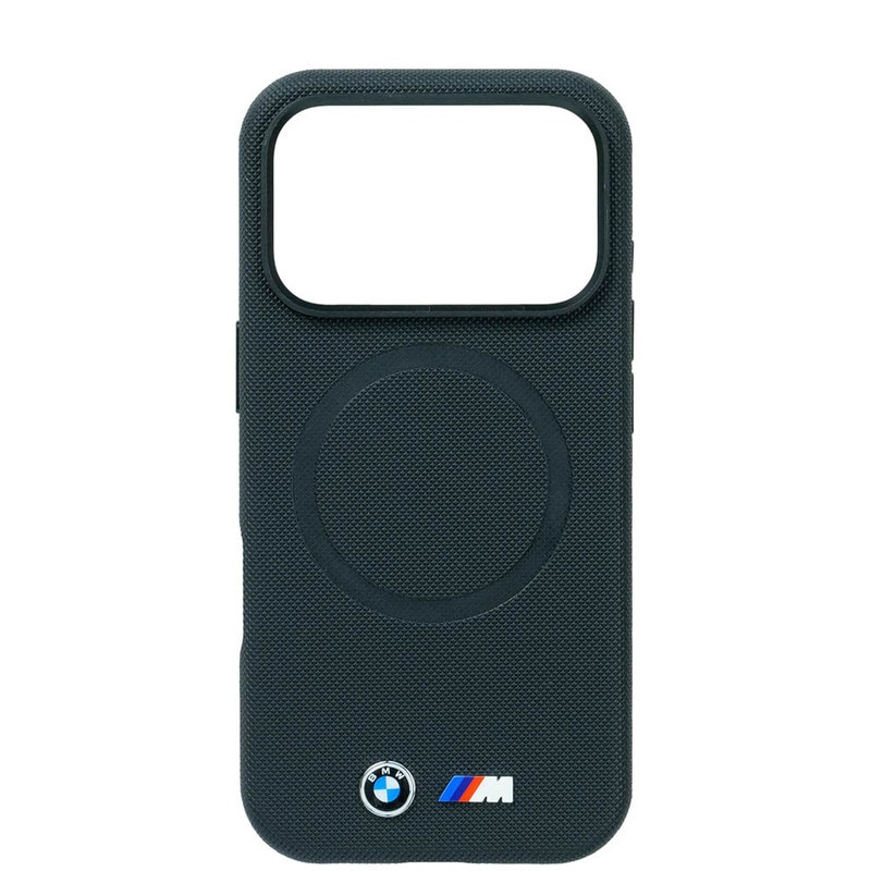 BMW iPhone 17Pro フルラップ PUレザー バックカバー メタルロゴ ブラック マグセーフ対応 BMHMP17L25PFWSMK