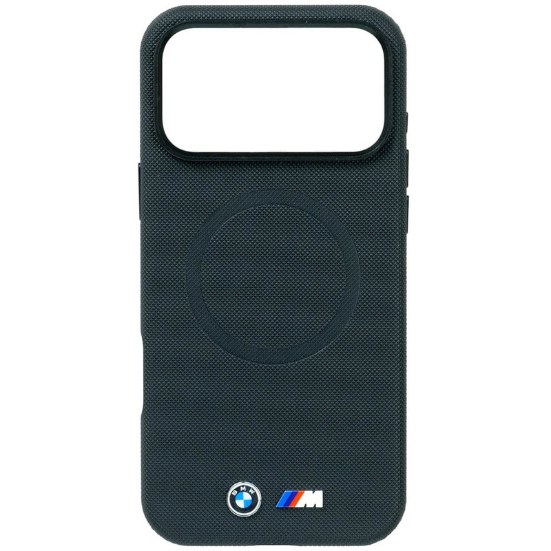 BMW iPhone 17ProMax フルラップ PUレザー バックカバー メタルロゴ ブラック マグセーフ対応 BMHMP17X25PFWSMK