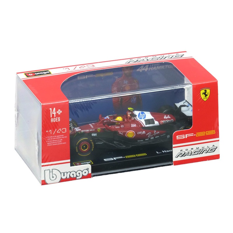 Bburago 1/43スケール スクーデリア フェラーリ HP SF25 L.ハミルトン 2025 ドライバー付 クリアケース レッド 18-36852LH