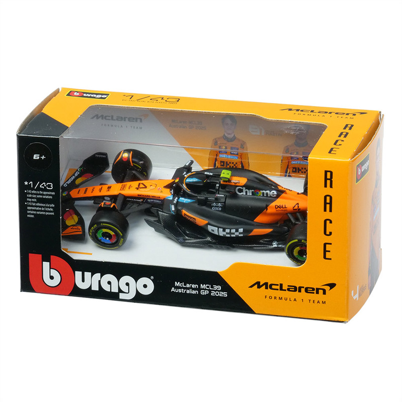 Bburago 1/43スケール マクラーレン F1チーム MCL39 L.ノリス オーストラリアGP 2025 ウィンドウボックス オレンジ BUR38248N