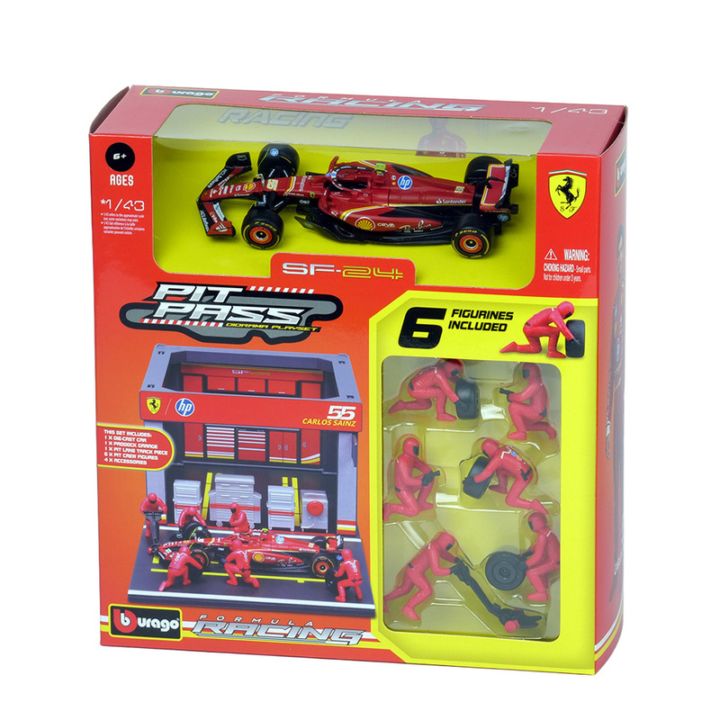 Bburago 1/43スケール フェラーリ PIT PASSセット SF-24 #55 C.サインツ (クルー×6pcs,パドックガレージ) 18-36862S