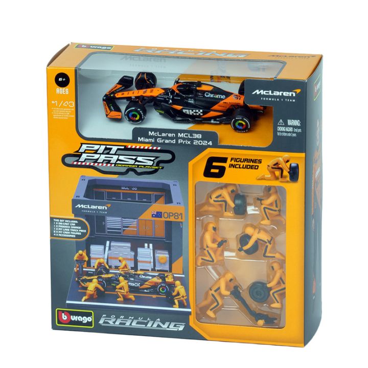 Bburago 1/43スケール マクラーレン F1 チーム PIT PASS セット MCL38 #81 O.ピアストリ(クルー×6pcs,パドックガレージ) BUR38451P
