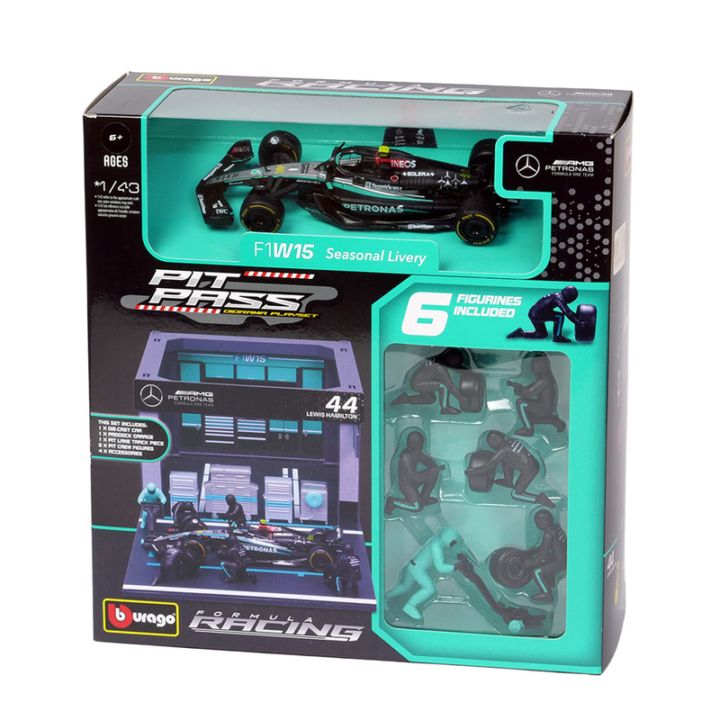 Bburago 1/43 メルセデス-AMG ペトロナス F1チーム PIT PASS セット W15 #44 L.ハミルトン(クルー×6pcs,パドックガレージ) BUR38452H