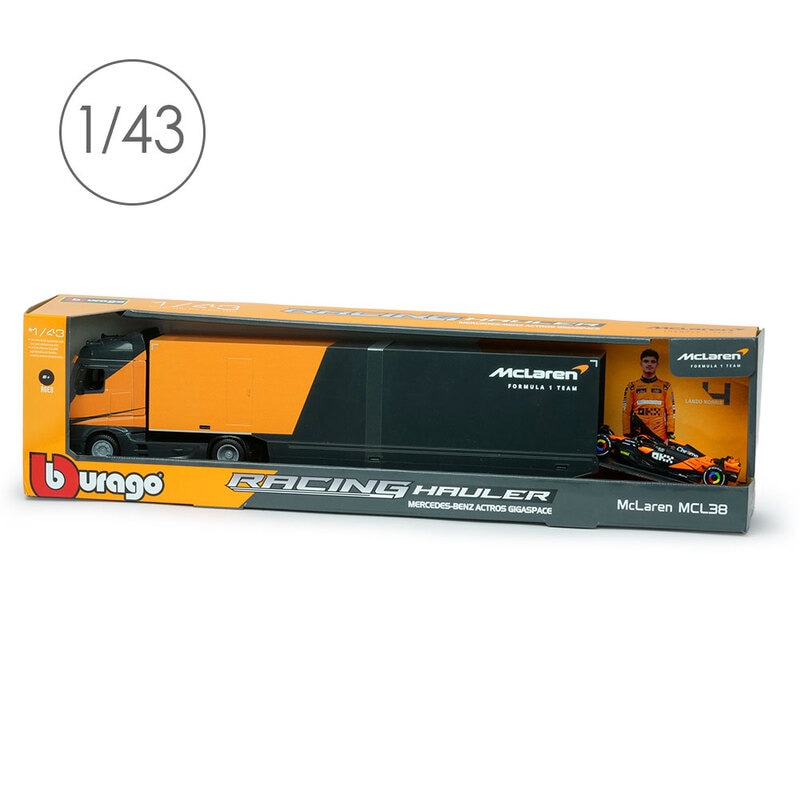 Bburago 1/43 メルセデス ベンツ アクトロス キャブ &トレーラー マクラーレン MCL38 #4 L.ノリス BUR38401