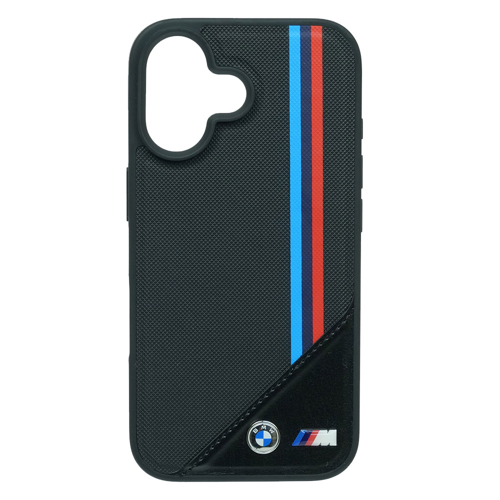 BMW iPhone 16 マグセーフ PU ハードケース メッシュテクスチャー ストライプ ブラック BMHMP16S23PUTRK