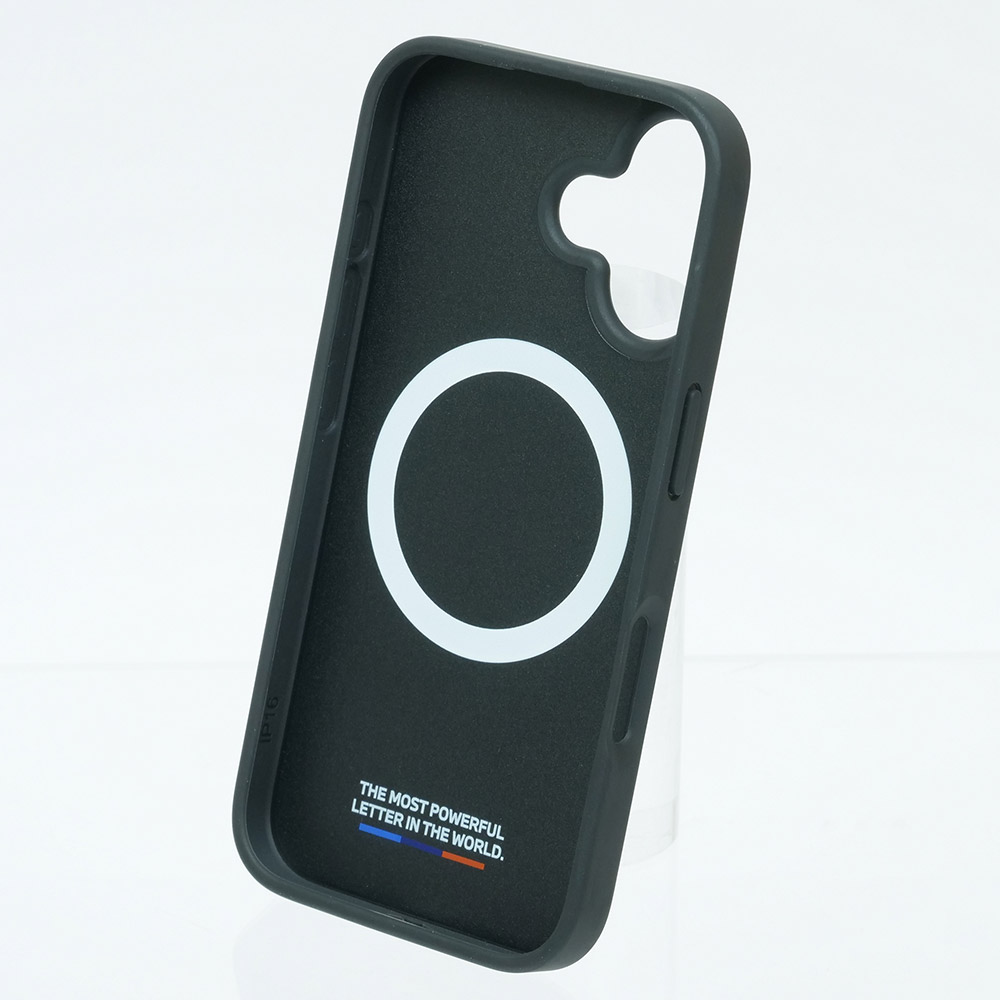 BMW iPhone 16 マグセーフ PU ハードケース メッシュテクスチャー ストライプ ブラック BMHMP16S23PUTRK